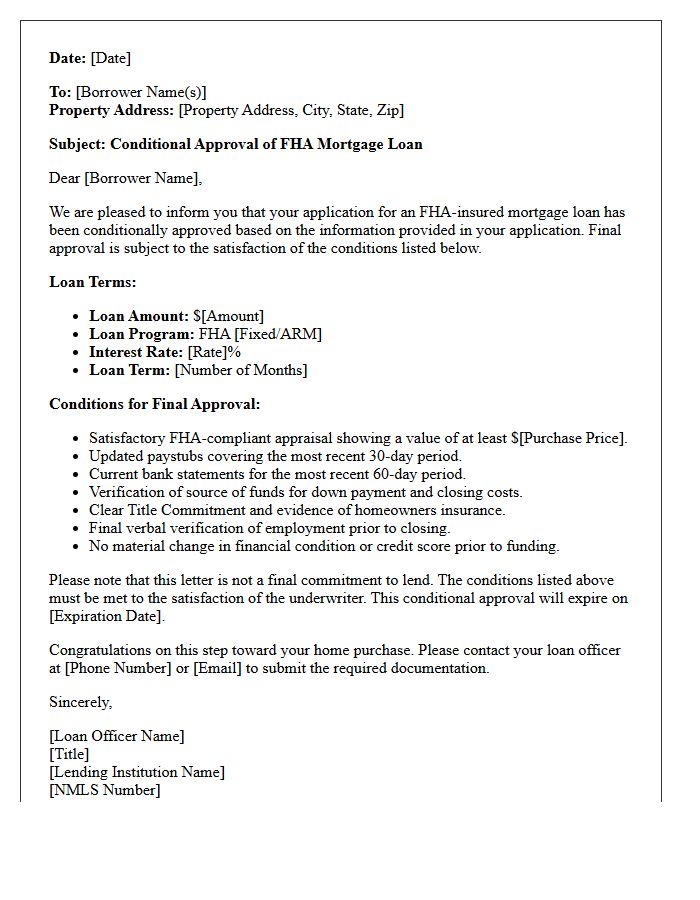 Conditional Federal Housing Administration Loan Approval Letter