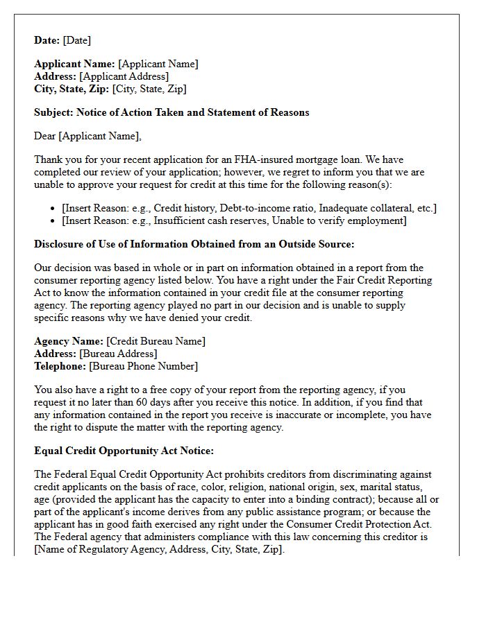 Federal Housing Administration Loan Adverse Action Letter