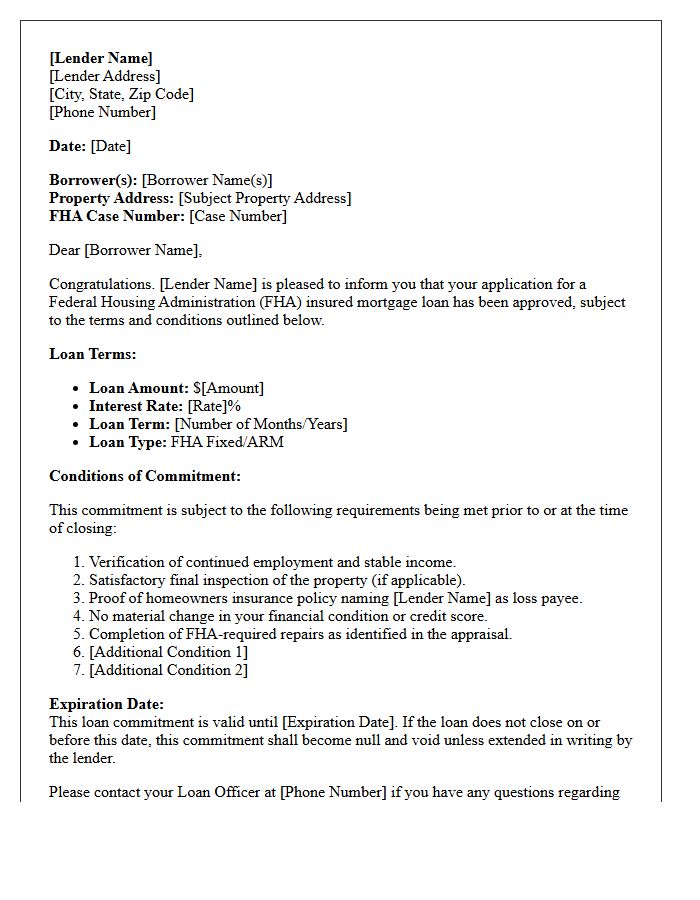 Federal Housing Administration Loan Commitment Letter