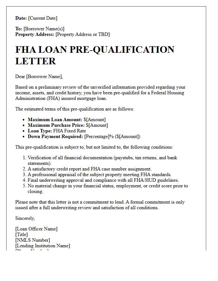 Federal Housing Administration Loan Pre-Qualification Letter
