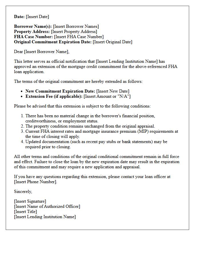 Federal Housing Administration Mortgage Commitment Extension Letter