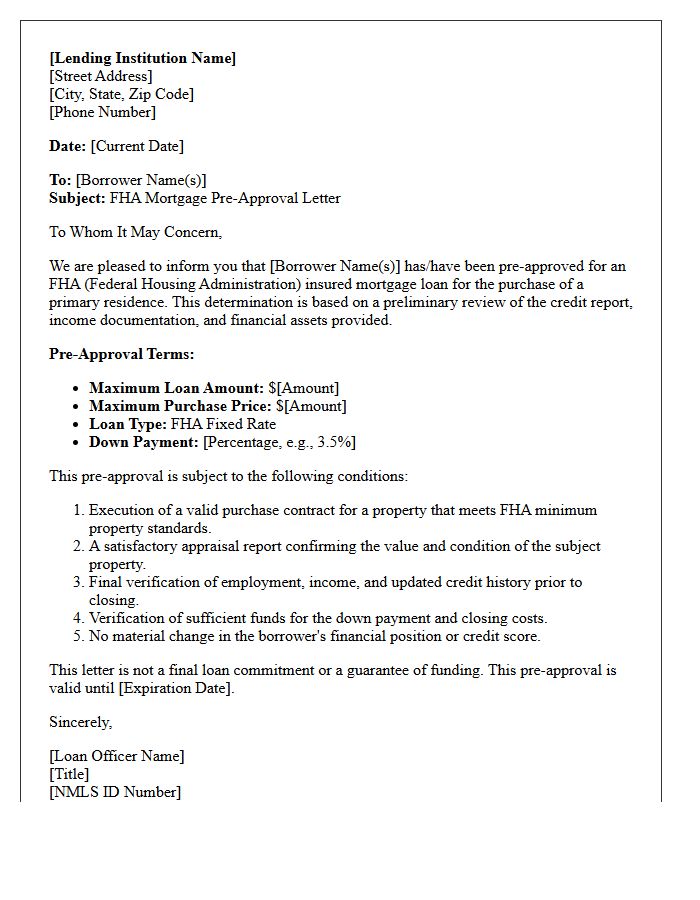 Federal Housing Administration Mortgage Pre-Approval Letter
