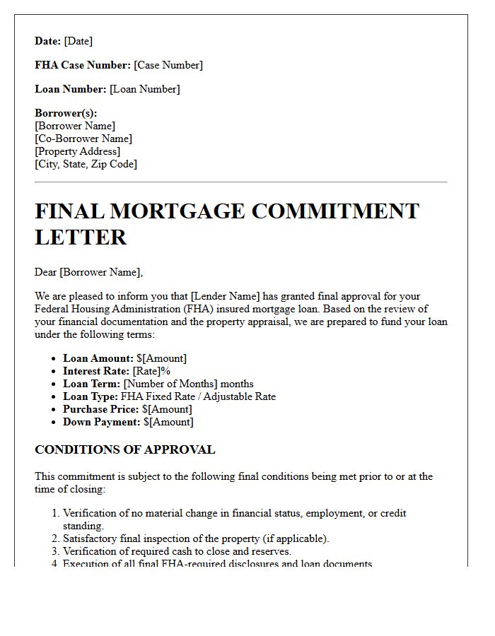 Final Federal Housing Administration Mortgage Commitment Letter