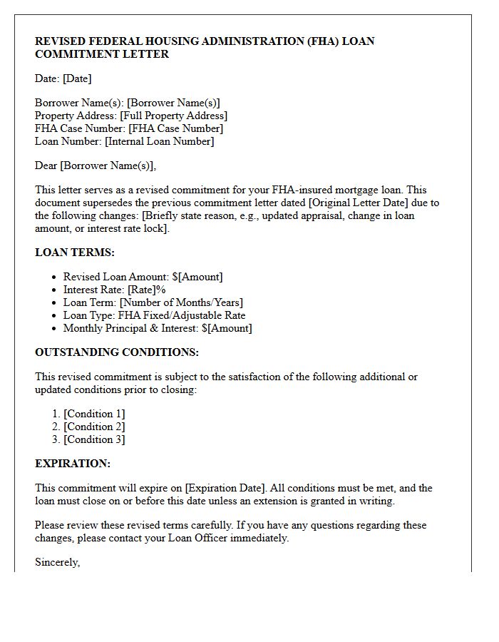 Revised Federal Housing Administration Loan Commitment Letter