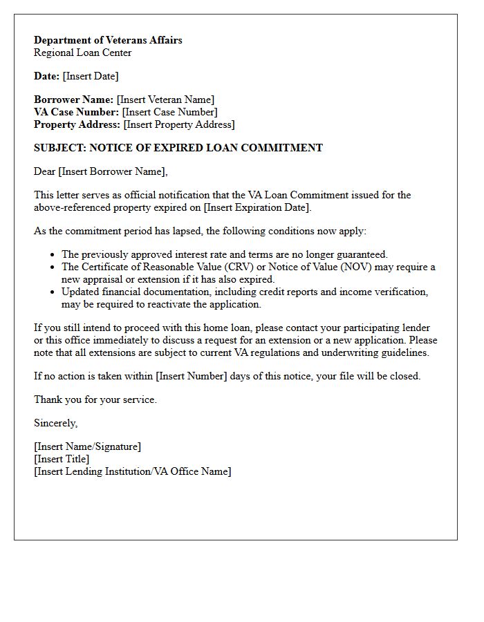 Veterans Affairs Expired Loan Commitment Letter