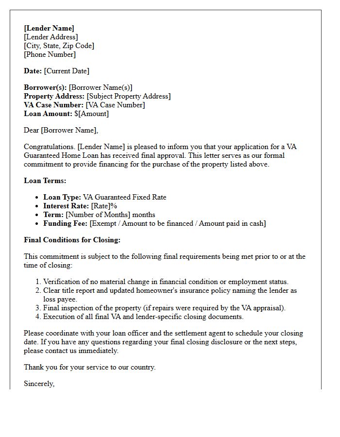 Veterans Affairs Final Loan Commitment Letter