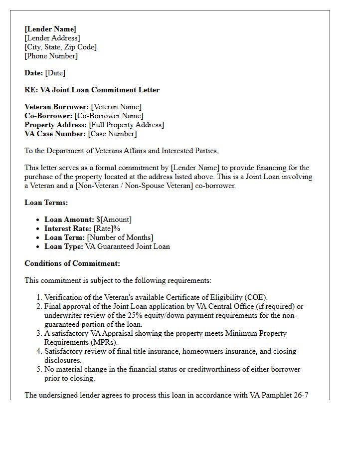 Veterans Affairs Joint Loan Commitment Letter