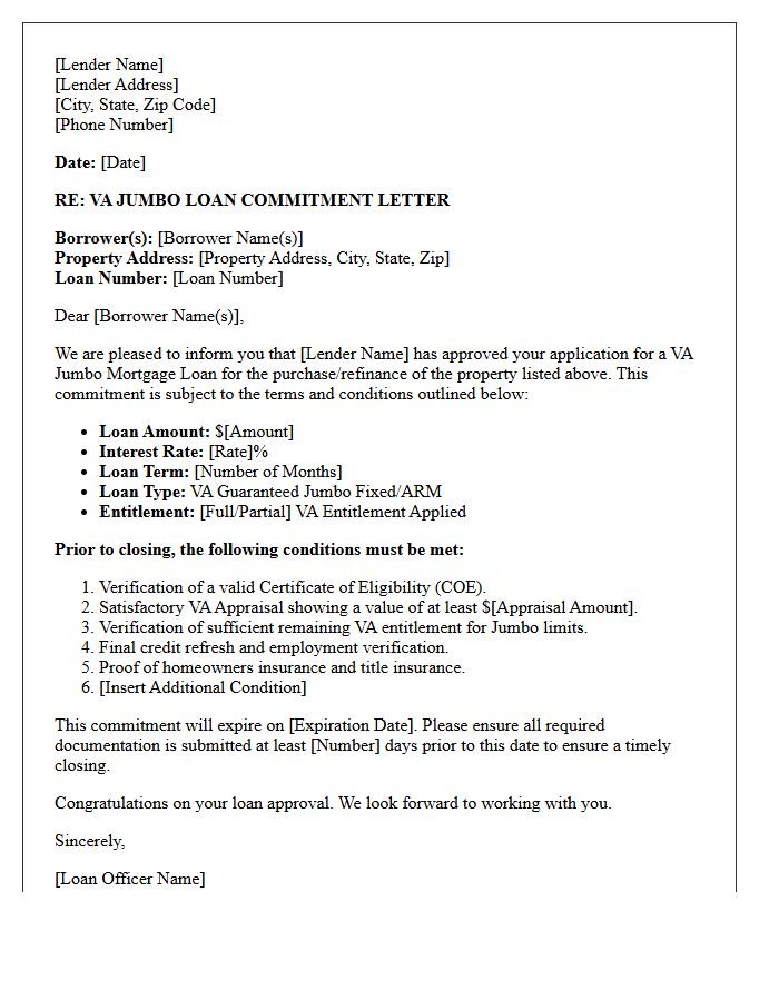 Veterans Affairs Jumbo Loan Commitment Letter