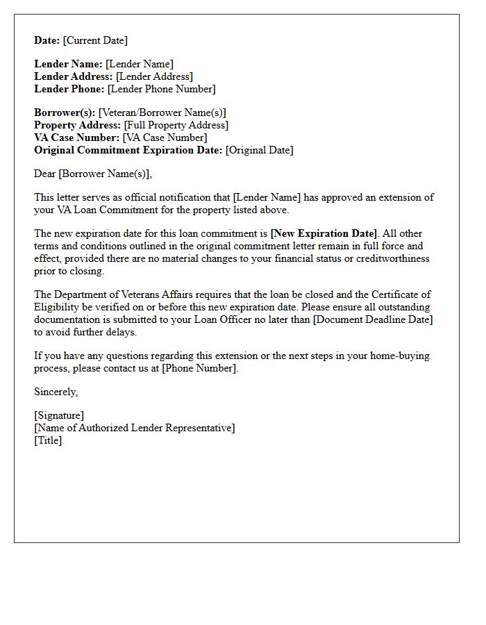 Veterans Affairs Loan Commitment Extension Letter