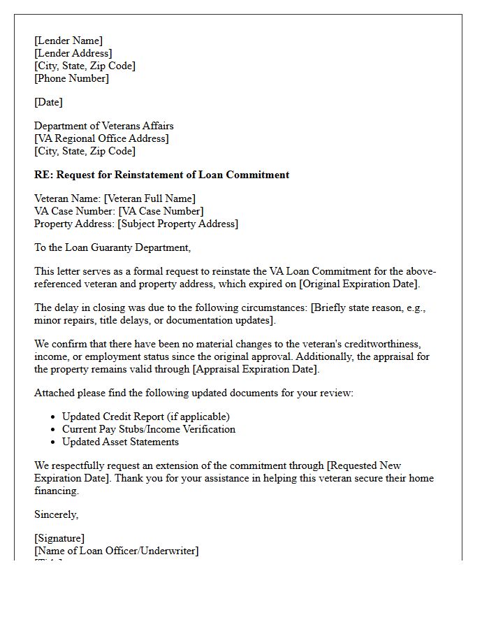 Veterans Affairs Loan Commitment Reinstatement Letter