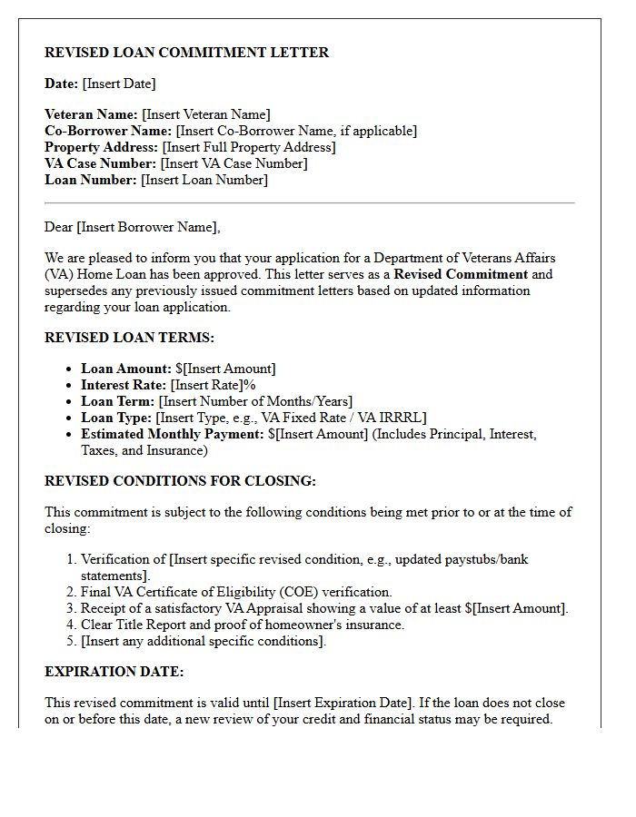 Veterans Affairs Revised Loan Commitment Letter