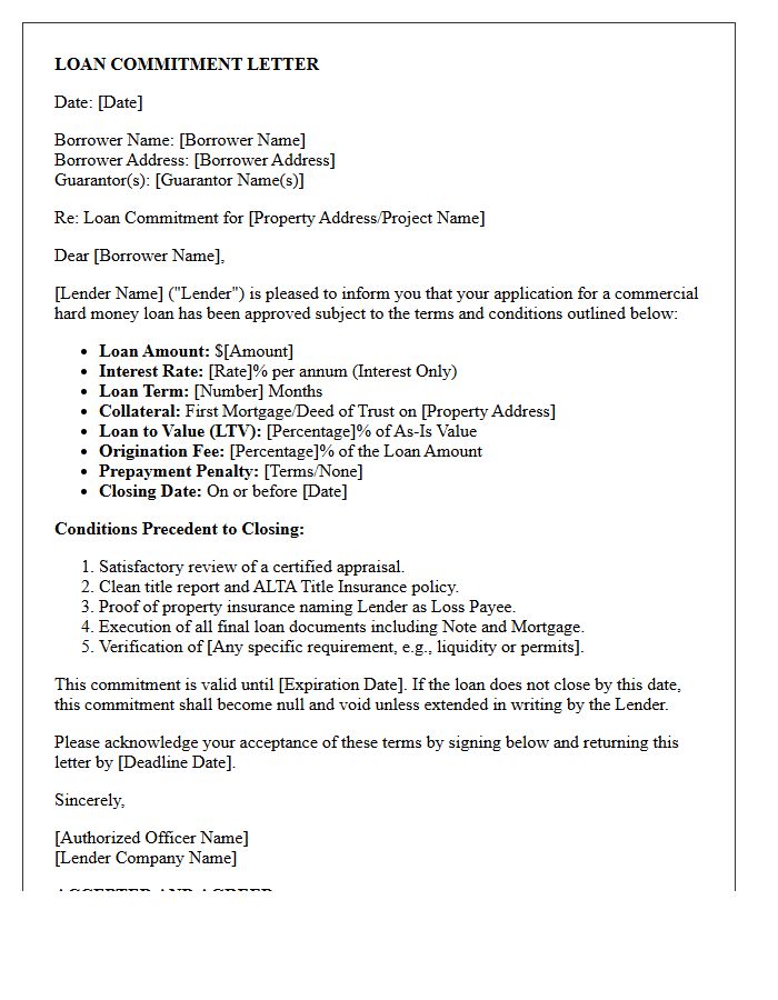 Commercial Hard Money Loan Commitment Letter