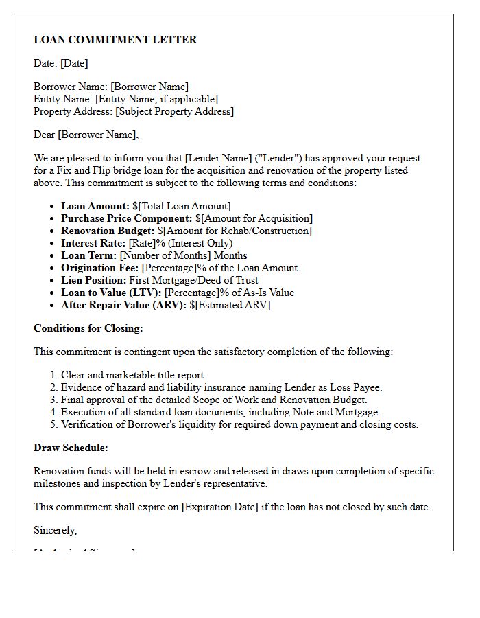 Fix And Flip Loan Commitment Letter
