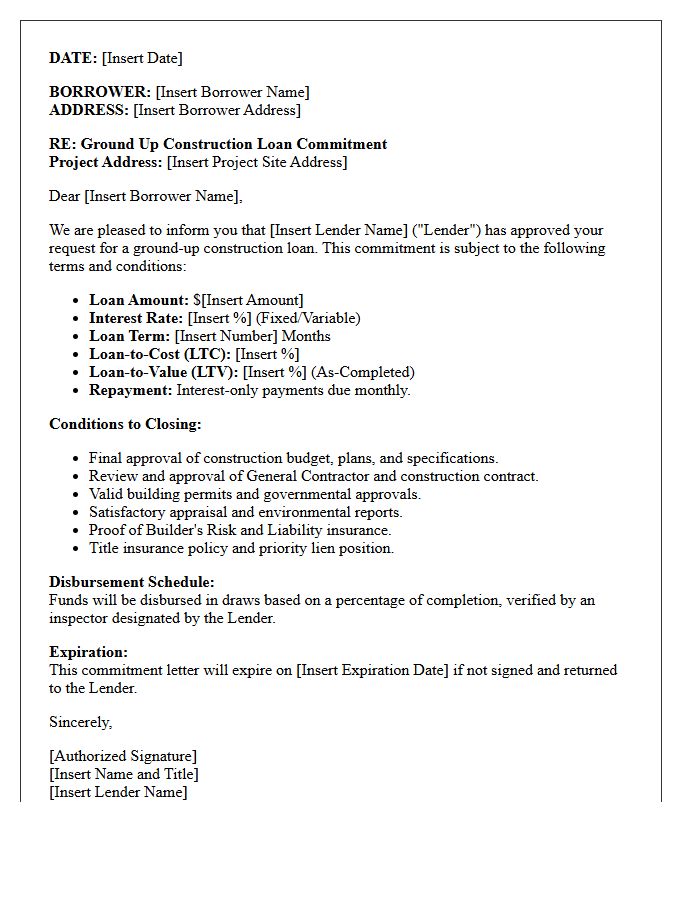 Ground Up Construction Loan Commitment Letter
