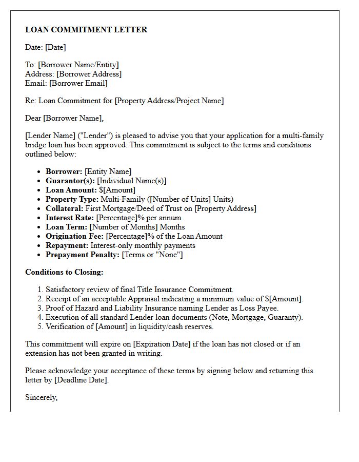 Multi-Family Hard Money Loan Commitment Letter