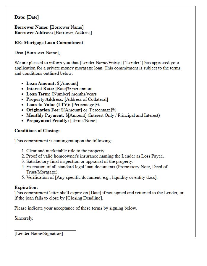 Private Money Mortgage Commitment Letter
