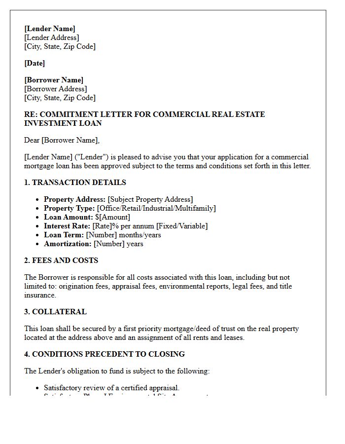 Commercial Investment Property Commitment Letter