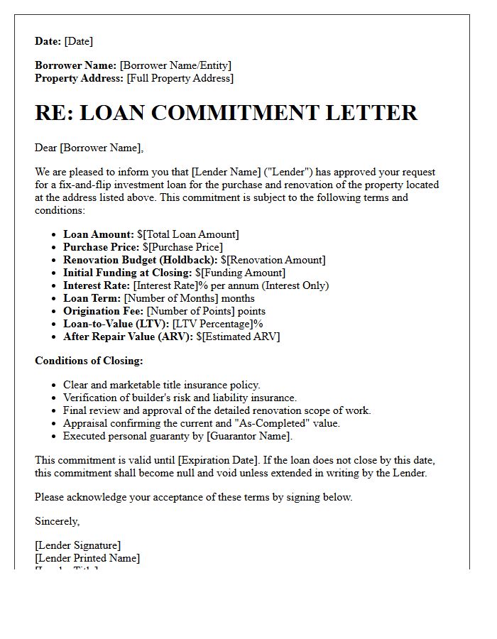 Fix And Flip Investment Property Commitment Letter