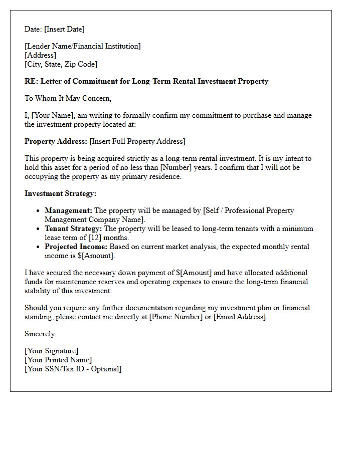 Long-Term Rental Investment Property Commitment Letter
