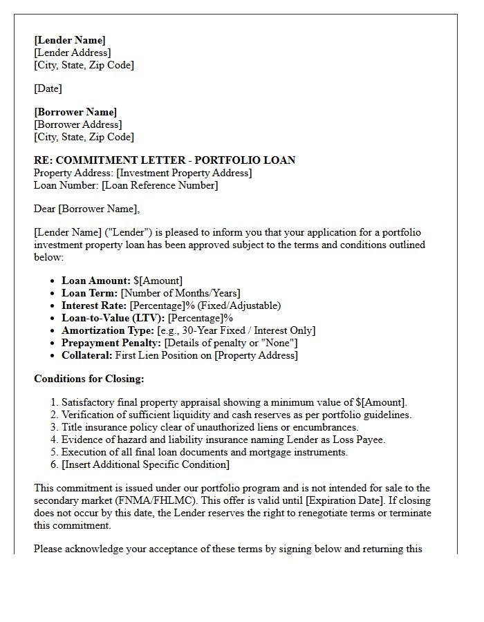 Portfolio Loan Investment Property Commitment Letter