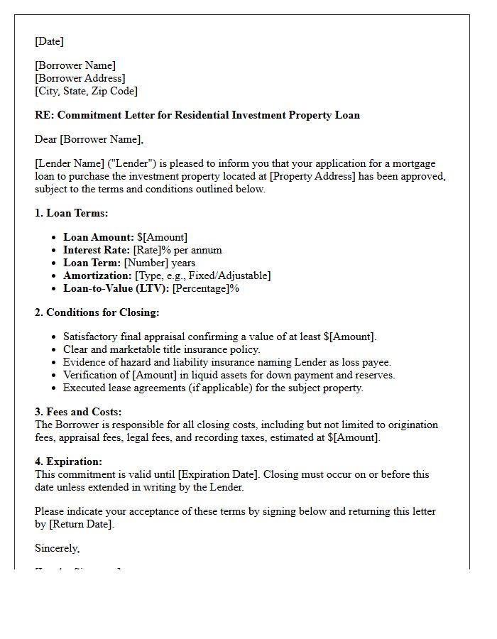 Residential Investment Property Commitment Letter