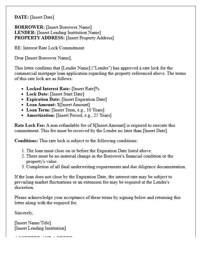Commercial Property Rate Lock Commitment Letter