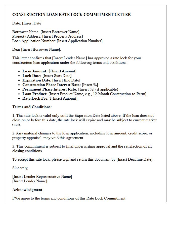 Construction Loan Rate Lock Commitment Letter