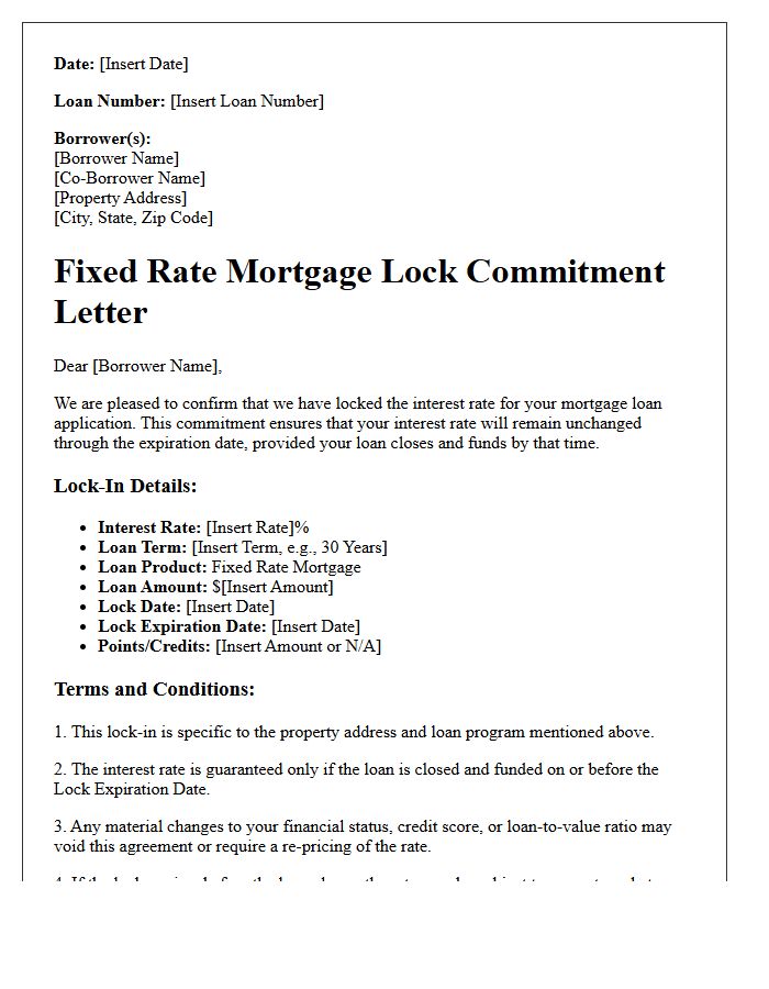 Fixed Rate Mortgage Lock Commitment Letter