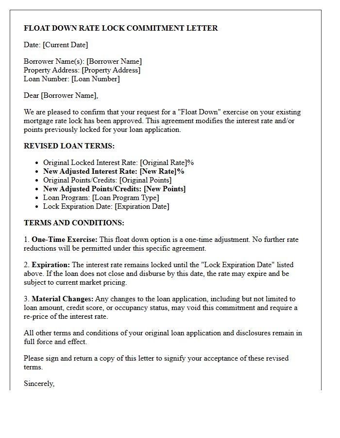 Float Down Rate Lock Commitment Letter