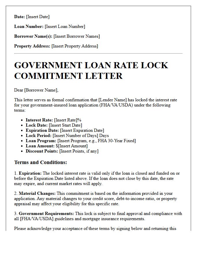 Government Loan Rate Lock Commitment Letter