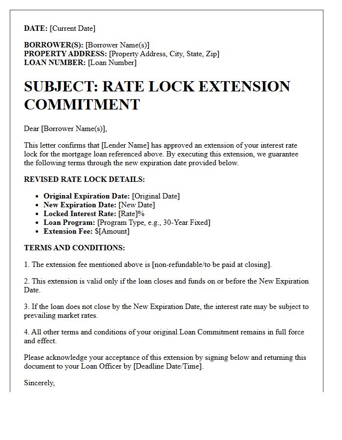 Rate Lock Extension Commitment Letter