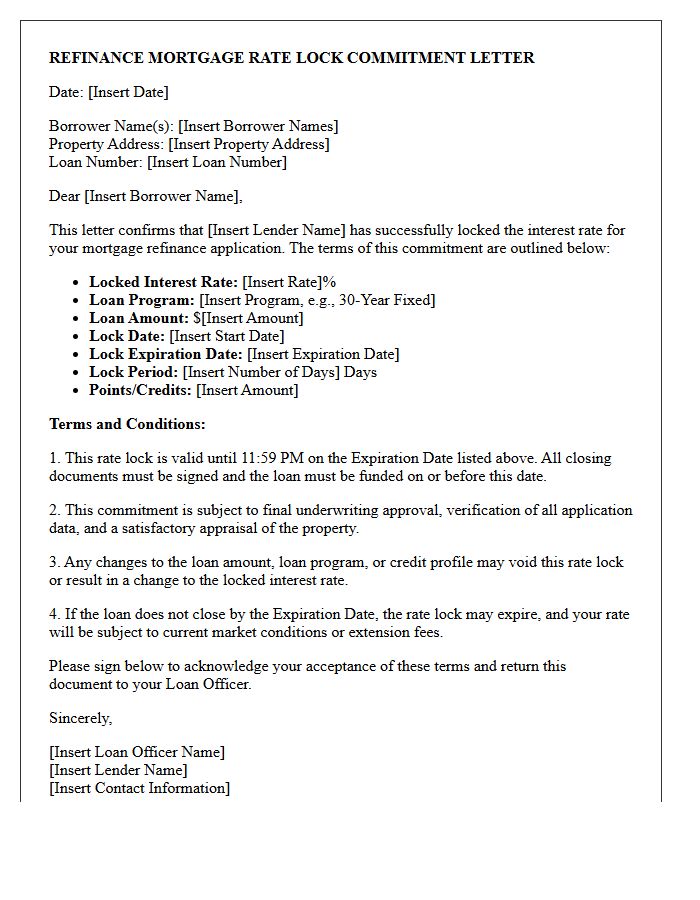 Refinance Mortgage Rate Lock Commitment Letter