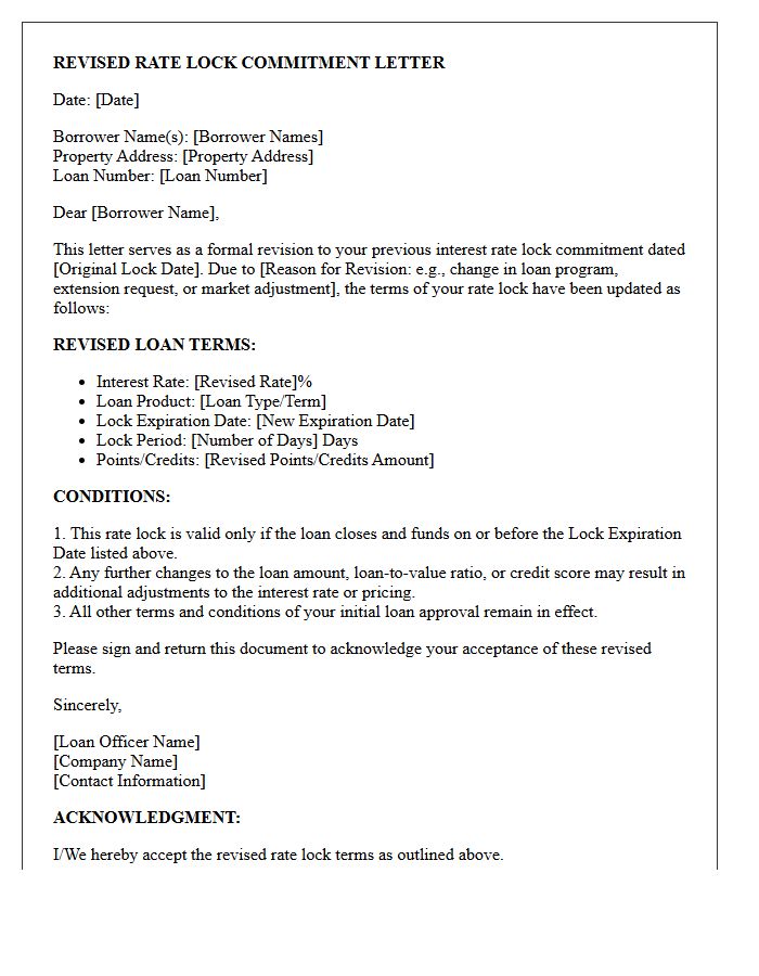 Revised Rate Lock Commitment Letter