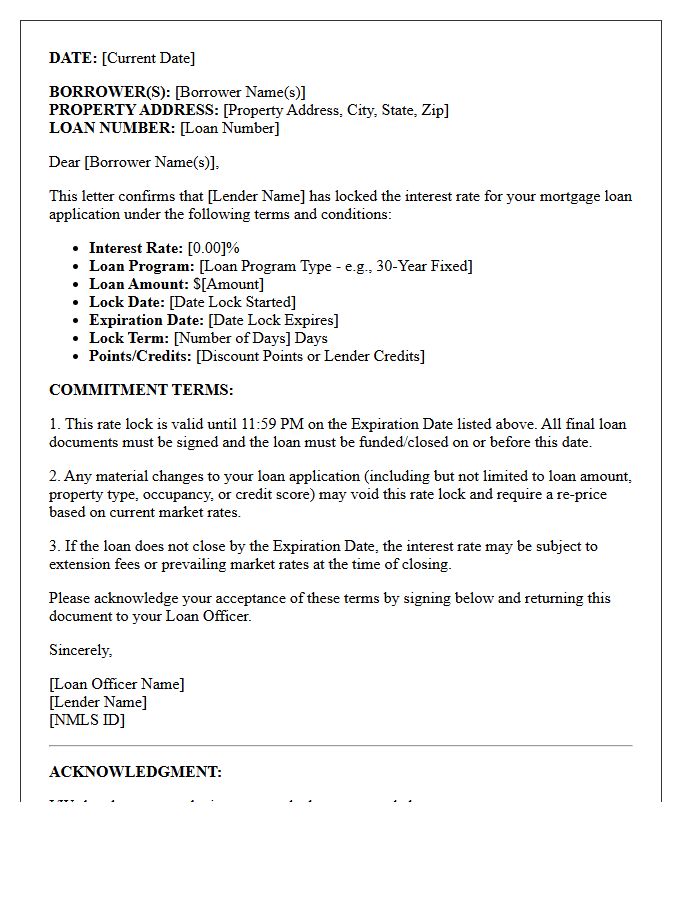 Standard Rate Lock Commitment Letter
