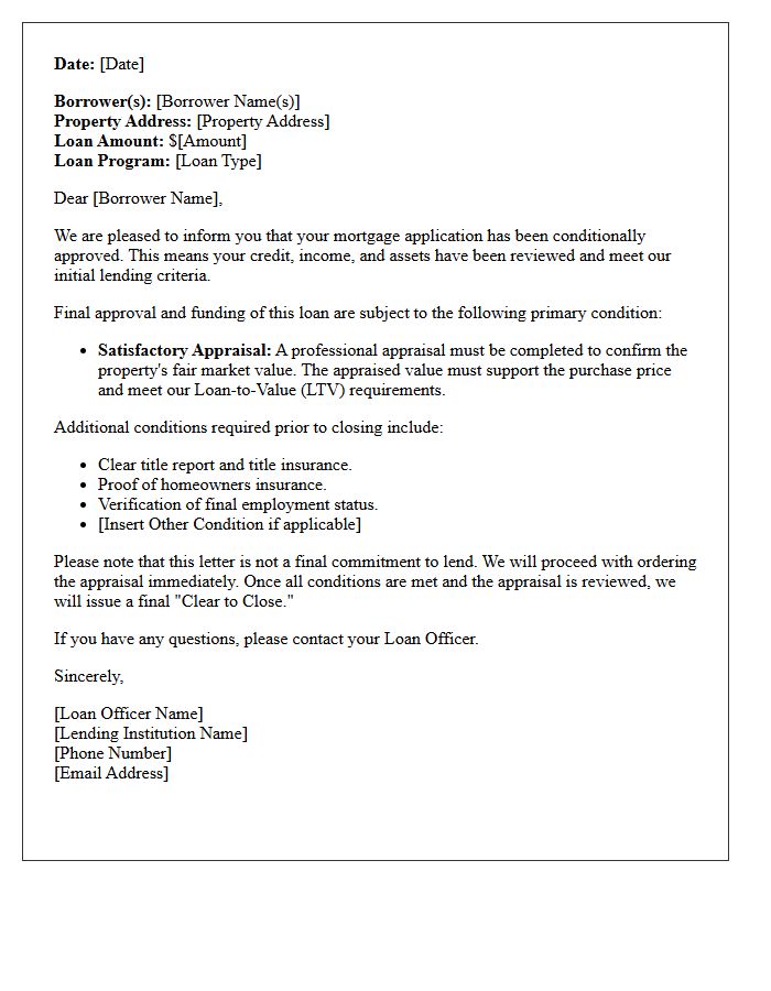 Conditional Mortgage Approval Subject To Appraisal Letter