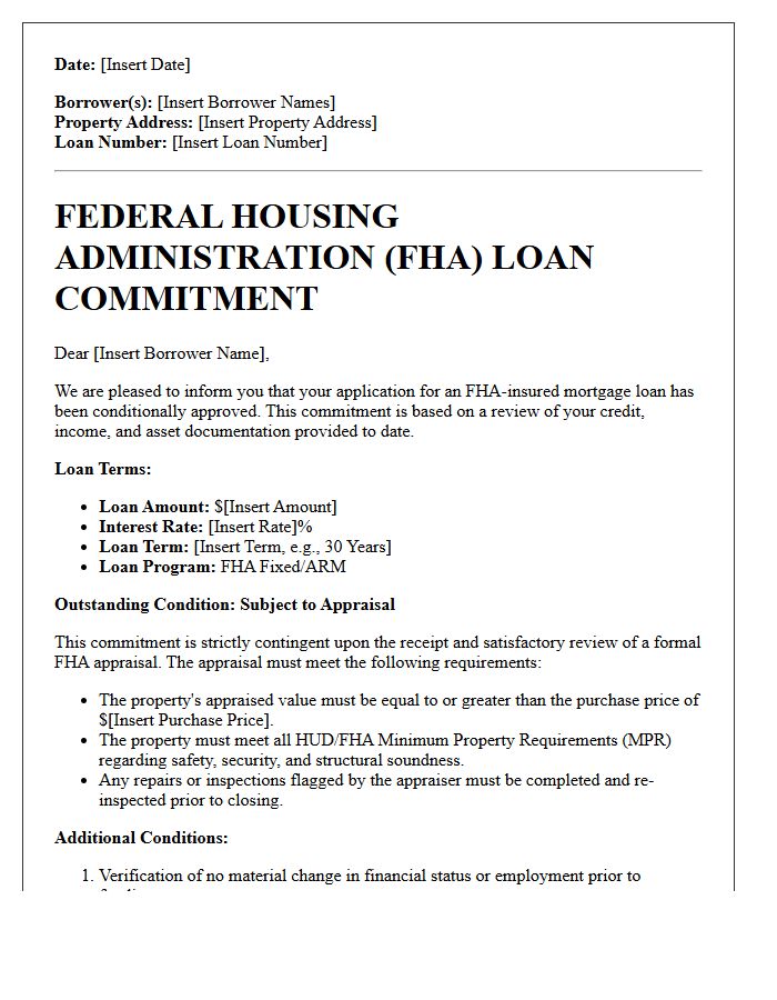 Federal Housing Administration Loan Commitment Subject To Appraisal Letter