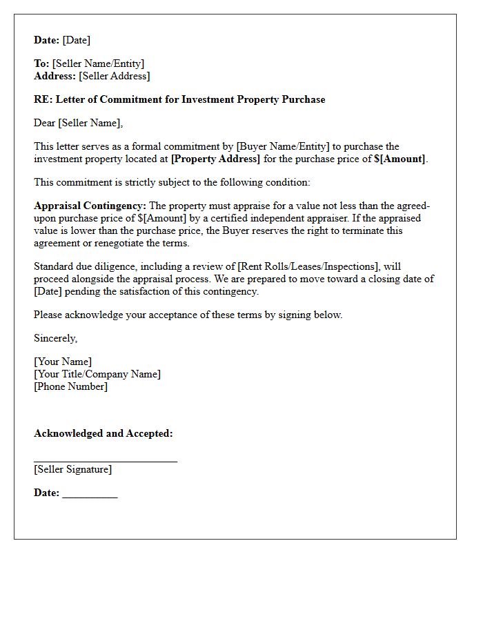 Investment Property Commitment Subject To Appraisal Letter