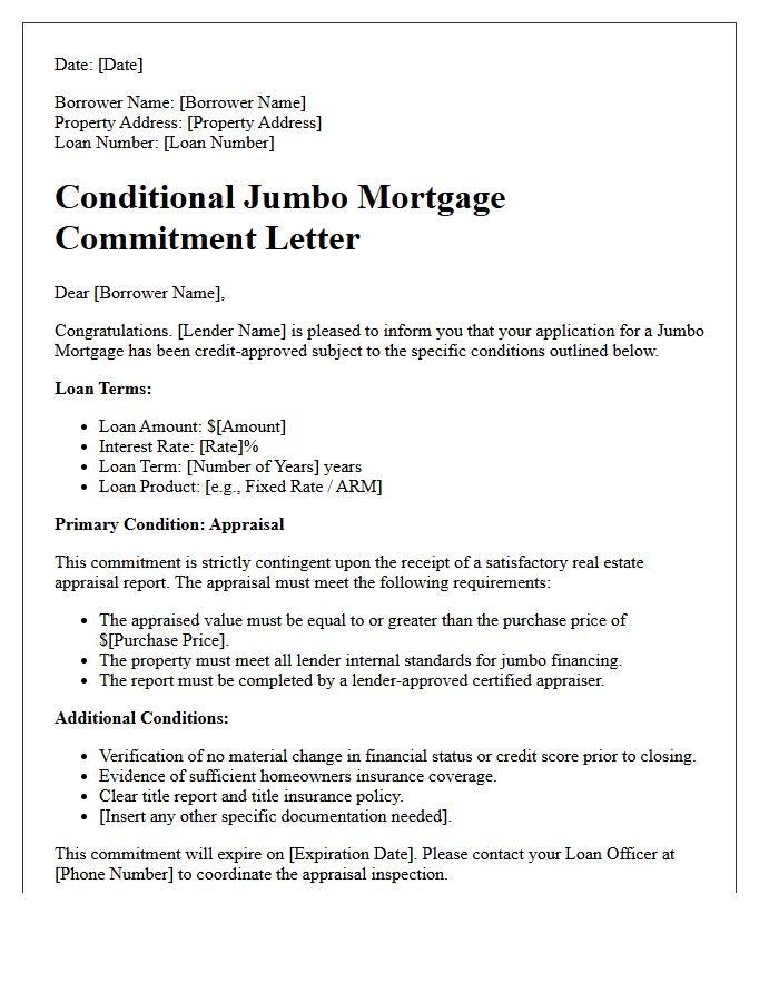 Jumbo Mortgage Commitment Subject To Appraisal Letter