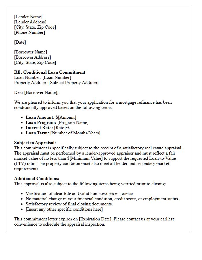 Refinance Loan Commitment Subject To Appraisal Letter
