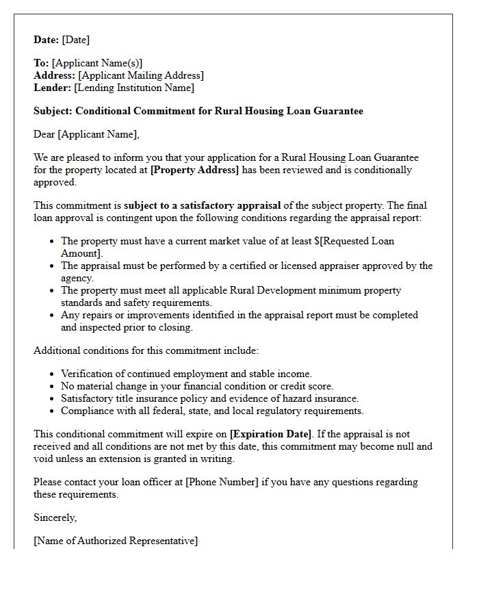 Rural Housing Conditional Commitment Subject To Appraisal Letter