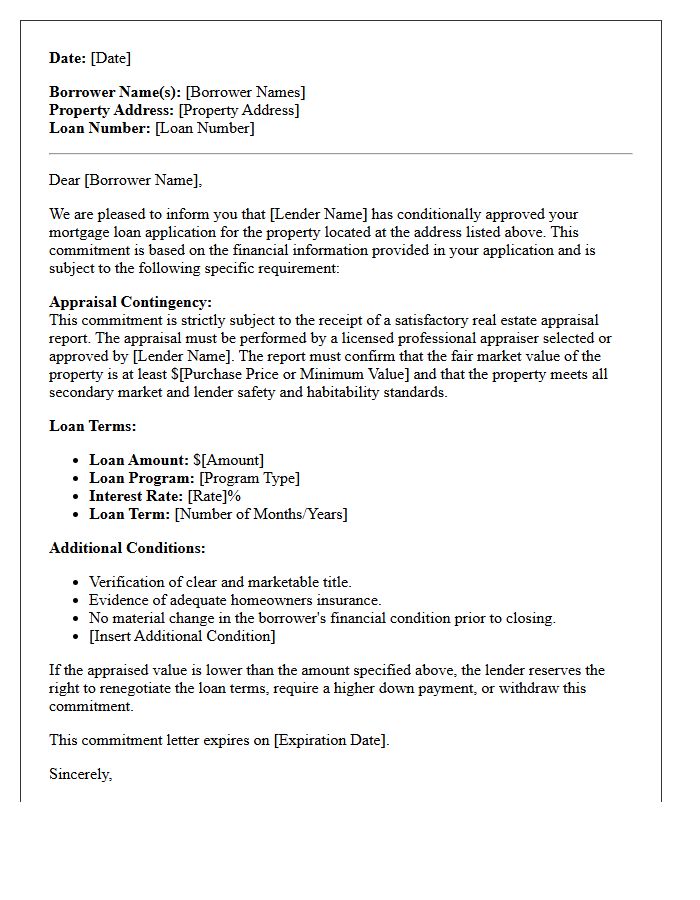 Standard Subject To Appraisal Commitment Letter