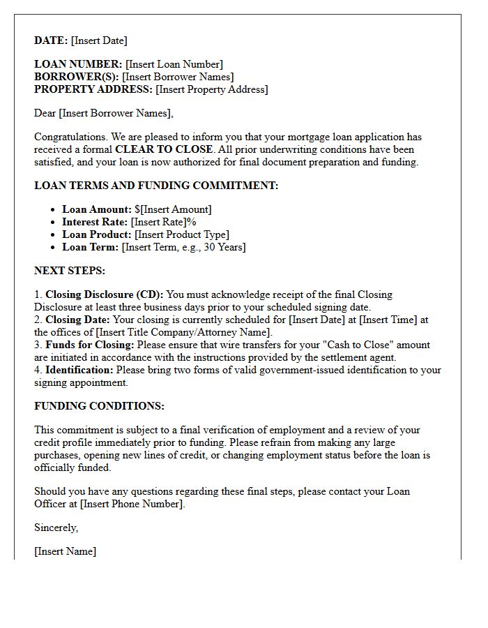 Clear To Close And Funding Commitment Letter