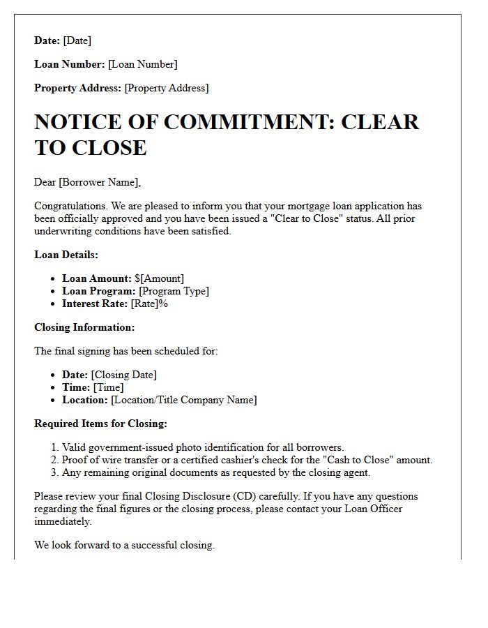 Clear To Close Commitment Letter