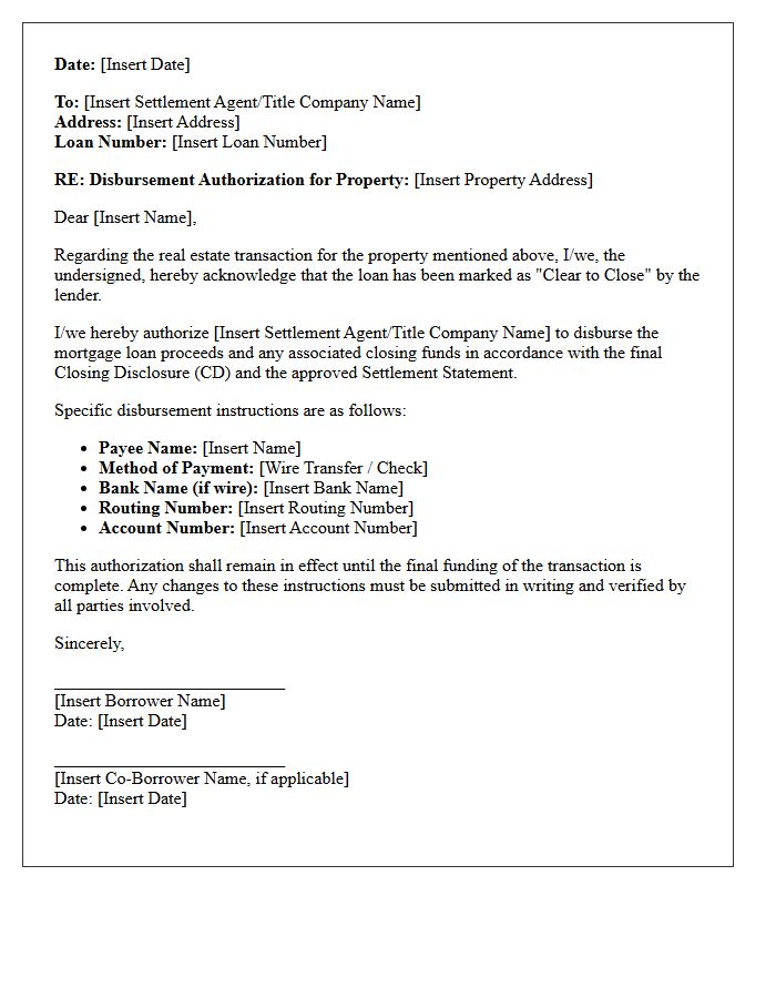 Clear To Close Disbursement Authorization Letter