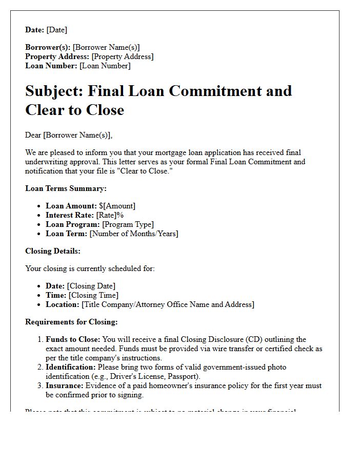 Final Loan Commitment And Clear To Close Letter