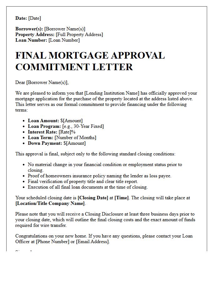 Final Mortgage Approval Commitment Letter