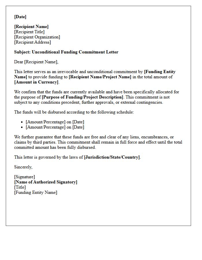 Unconditional Funding Commitment Letter