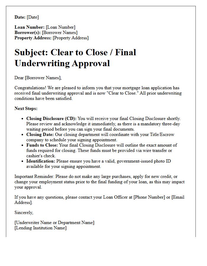 Underwriting Clear To Close Approval Letter