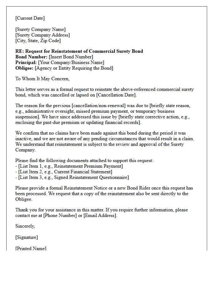 Commercial Surety Bond Reinstatement Letter