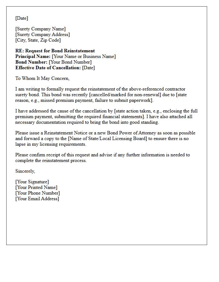 Contractor Surety Bond Reinstatement Letter